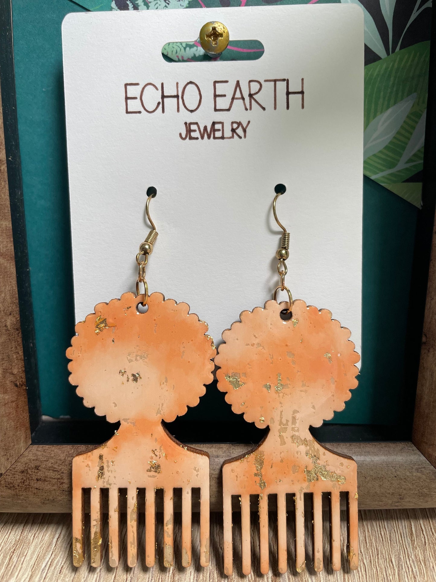 Afro Pick, Dangle Earrings, Statement Earrings, Unique Earrings, Wood Earrings, Light Weight Earrings