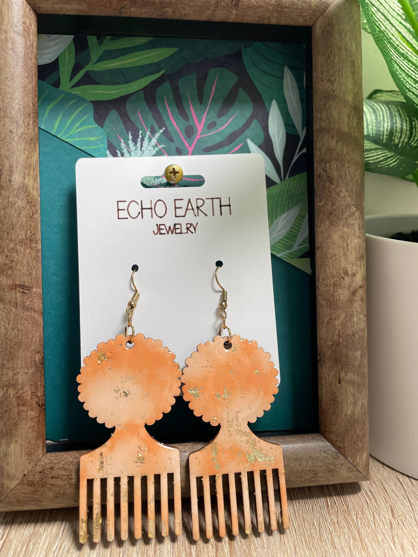 Afro Pick, Dangle Earrings, Statement Earrings, Unique Earrings, Wood Earrings, Light Weight Earrings