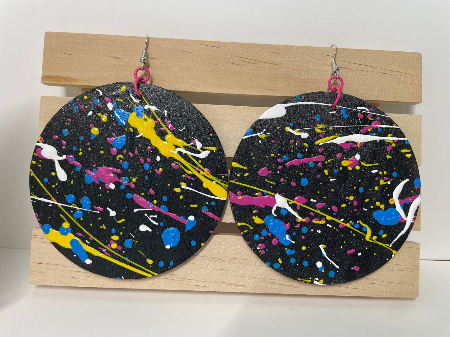 Round Earrings, Statement Earrings, Unique Earrings, Jewelry, Earrings, Splatter Painted