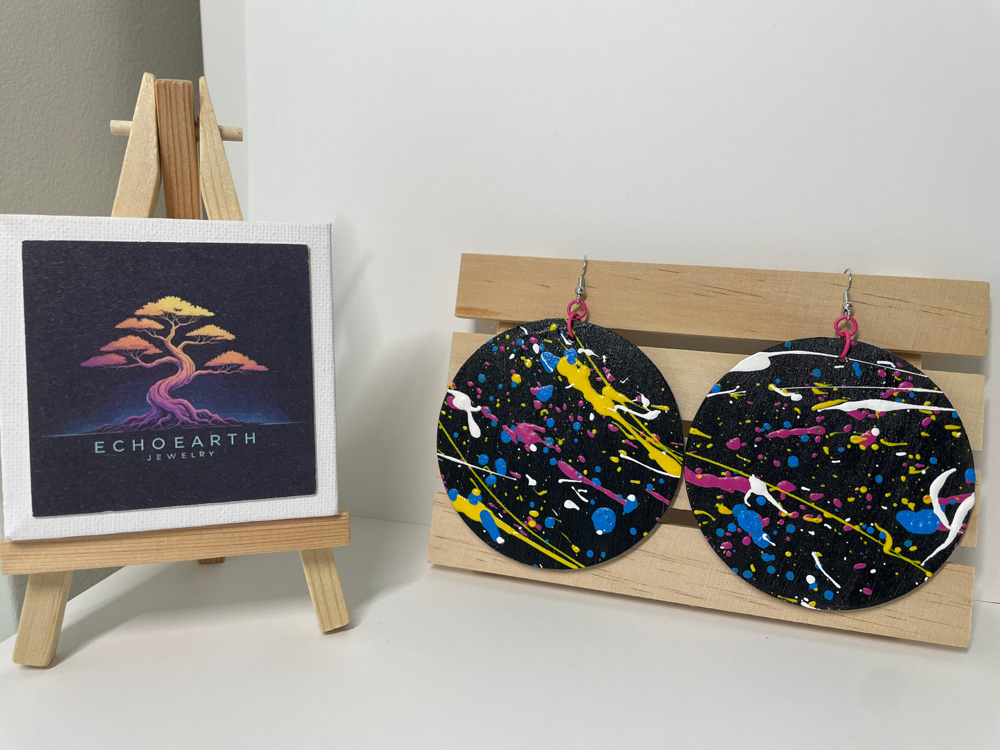 Round Earrings, Statement Earrings, Unique Earrings, Jewelry, Earrings, Splatter Painted