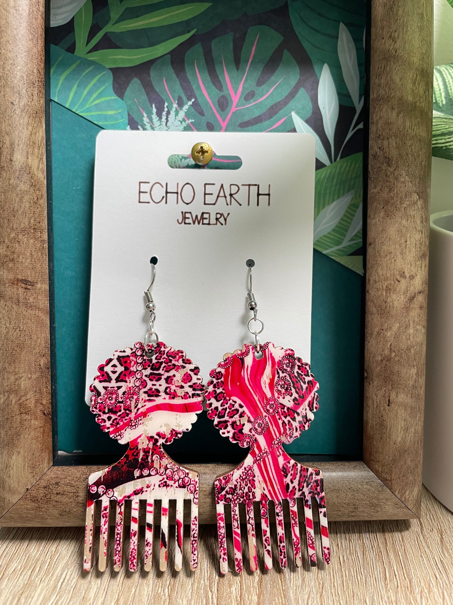 Afro Pick, Dangle Earrings, Statement Earrings, Unique Earrings, Wood Earrings, Light Weight Earrings