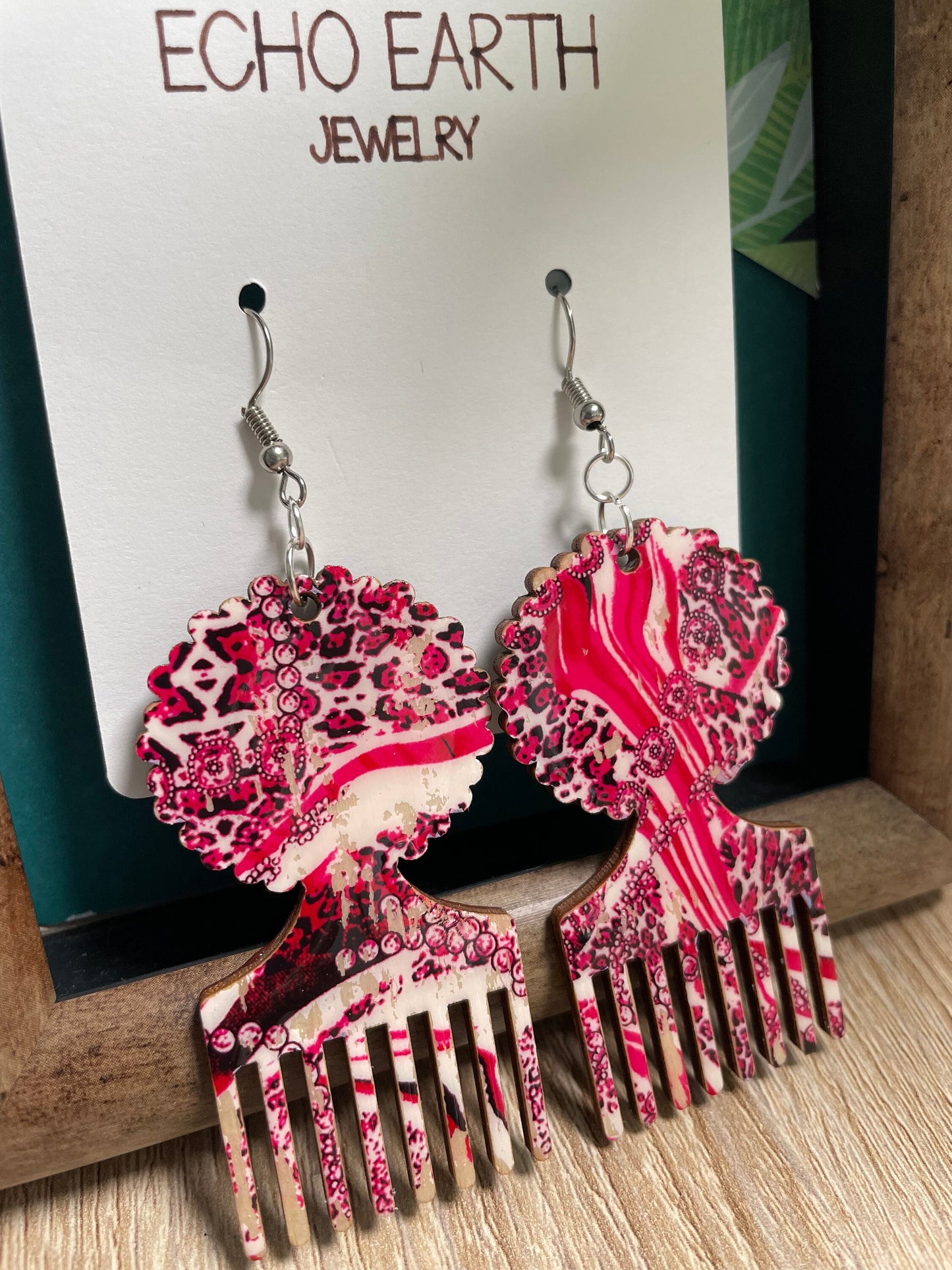 Afro Pick, Dangle Earrings, Statement Earrings, Unique Earrings, Wood Earrings, Light Weight Earrings