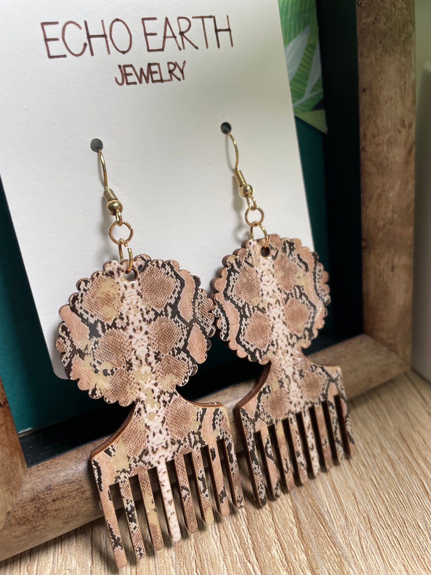 Afro Pick, Dangle Earrings, Statement Earrings, Unique Earrings, Wood Earrings, Light Weight Earrings