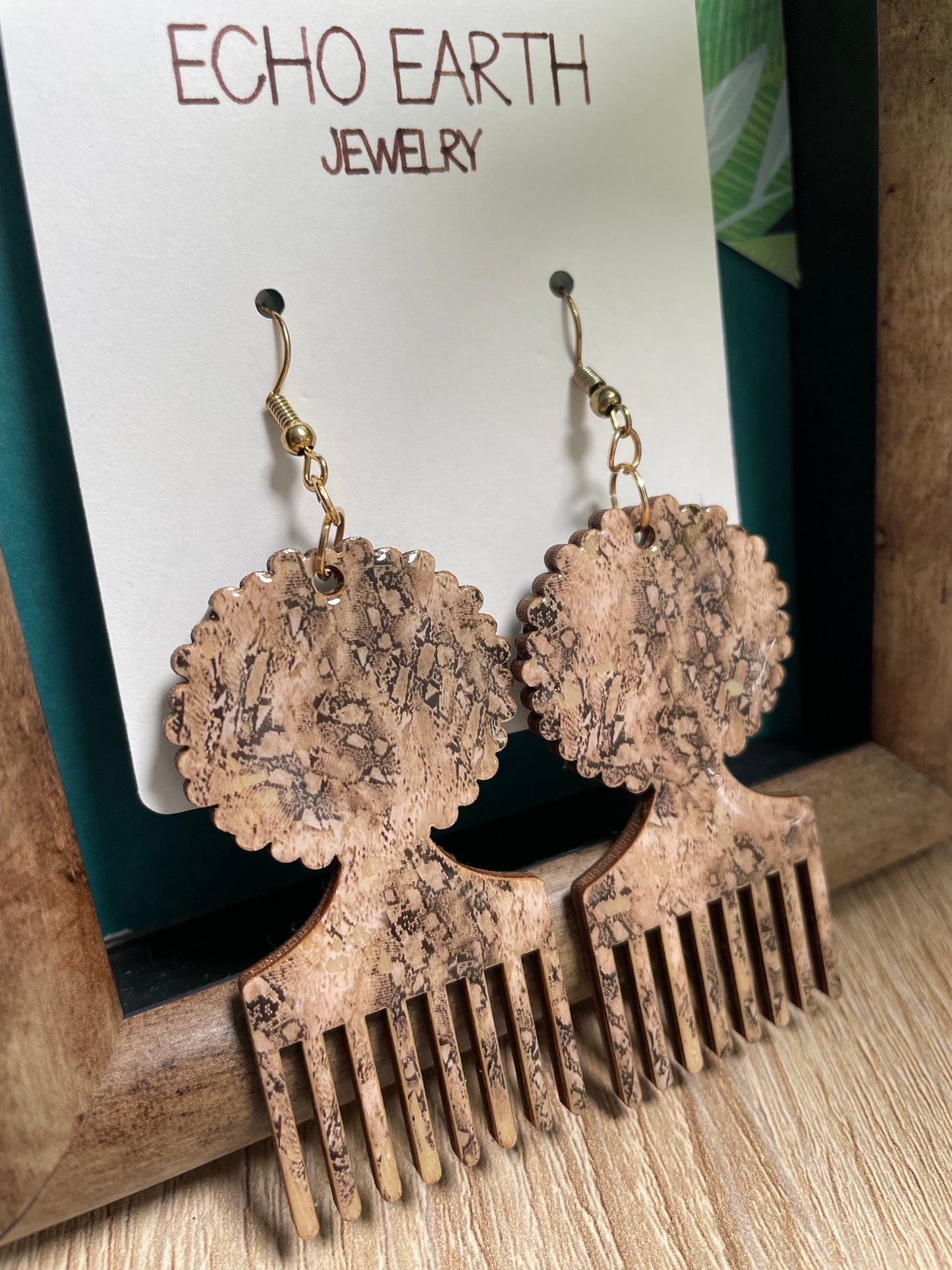 Afro Pick, Dangle Earrings, Statement Earrings, Unique Earrings, Wood Earrings, Light Weight Earrings